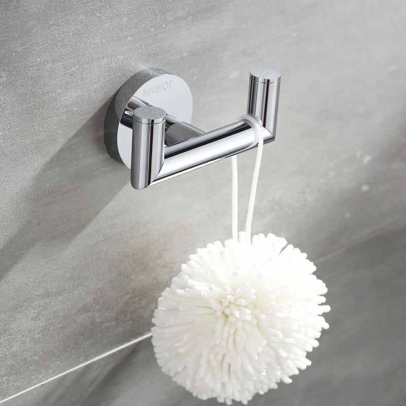 BUVELOT Towel Hook, Coat Hooks for Bathroom and Kitchen, Modern Double Robe Hook Wall Mounted, Chrome, 077020-CR, Leo Series - Image 2